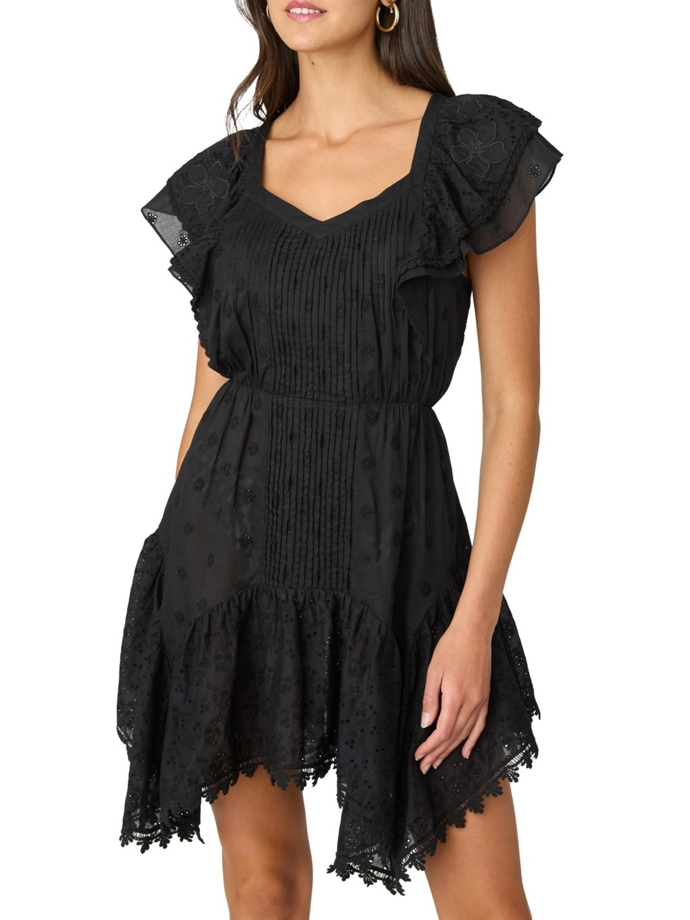 Shoshanna Callie Eyelet Cotton Minidress in Black XS